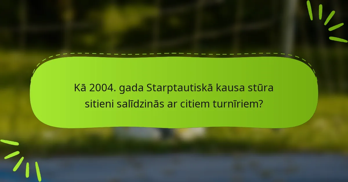 Kā 2004. gada Starptautiskā kausa stūra sitieni salīdzinās ar citiem turnīriem?